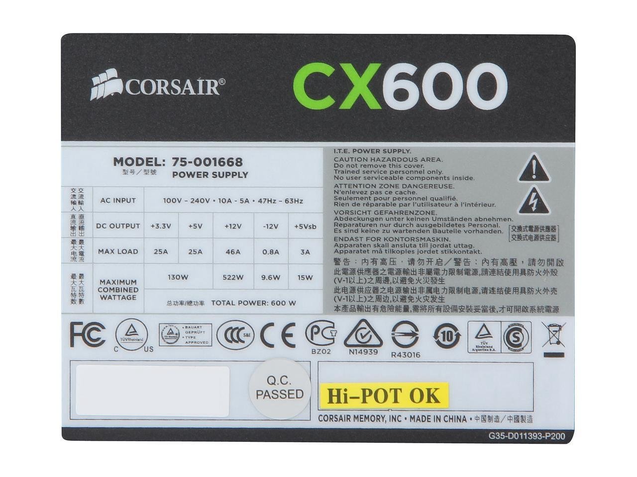 SOLD] Corsair CX600 600W 80 PLUS BRONZE Power Supply $40 OBO - Buy, Sell, Trade -